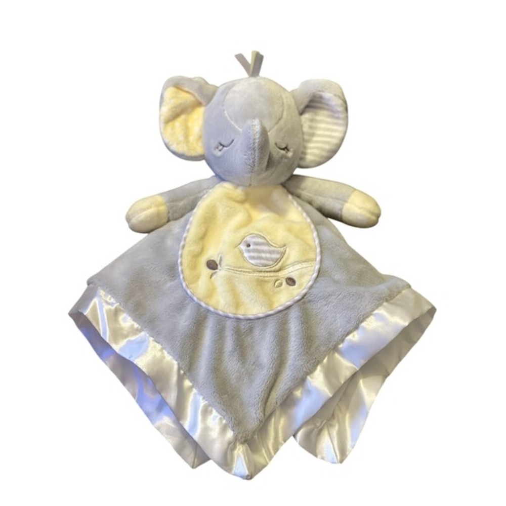 Carter's Grey Elephant Lovey Security Blanket Bird Satin Trim Plush Baby Toy